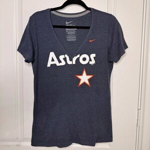 Nike Women's Navy Astros V-Neck Tee with Orange Accent